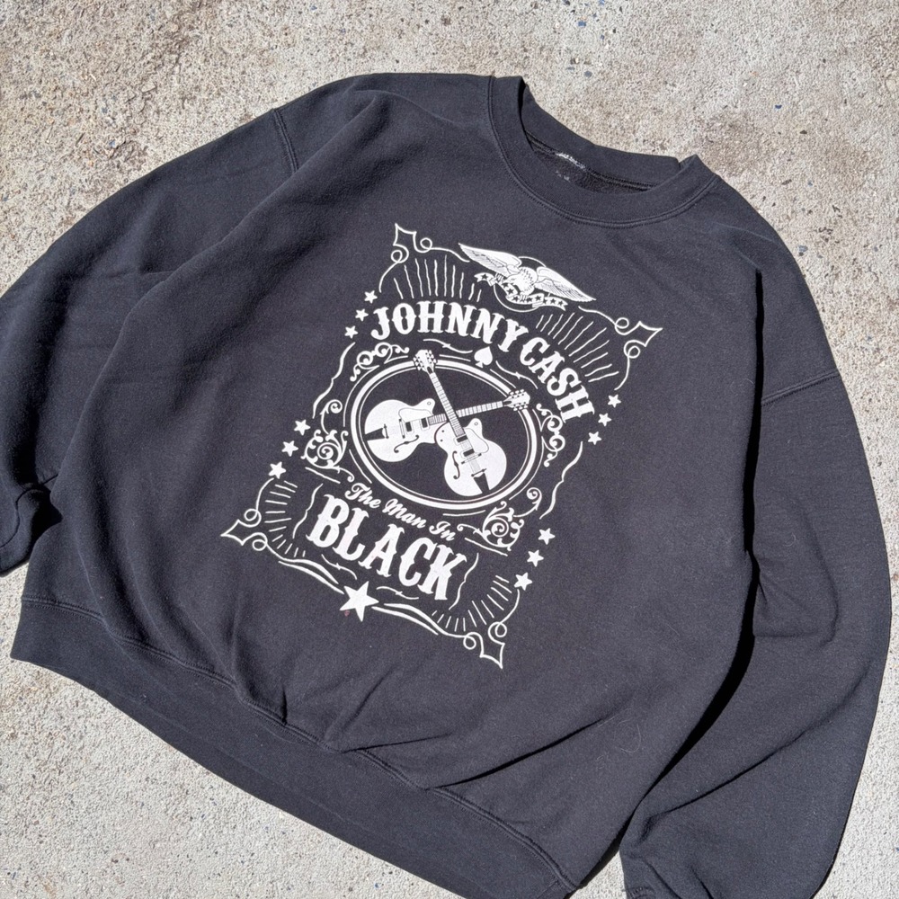 Johnny Cash The Man In Black Sweatshirt Mens Large Zion Rootswear Graphic Black